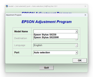 Download resetter Epson SX230